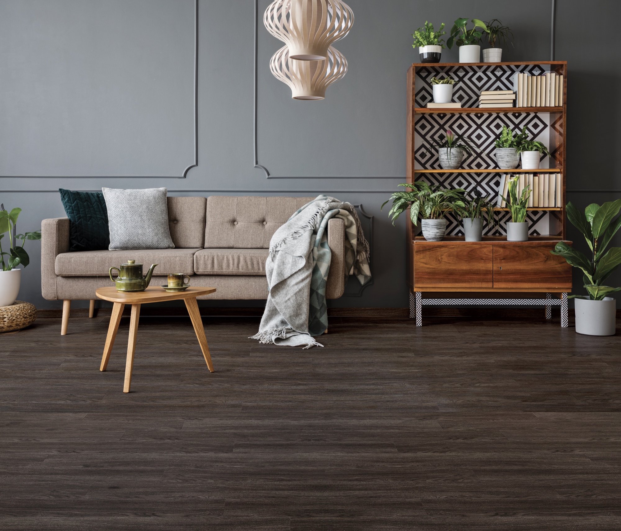 Product image for Midnight Grey vinyl flooring plank (SKU: 7030) in the Level Seven product line from Urban Surfaces